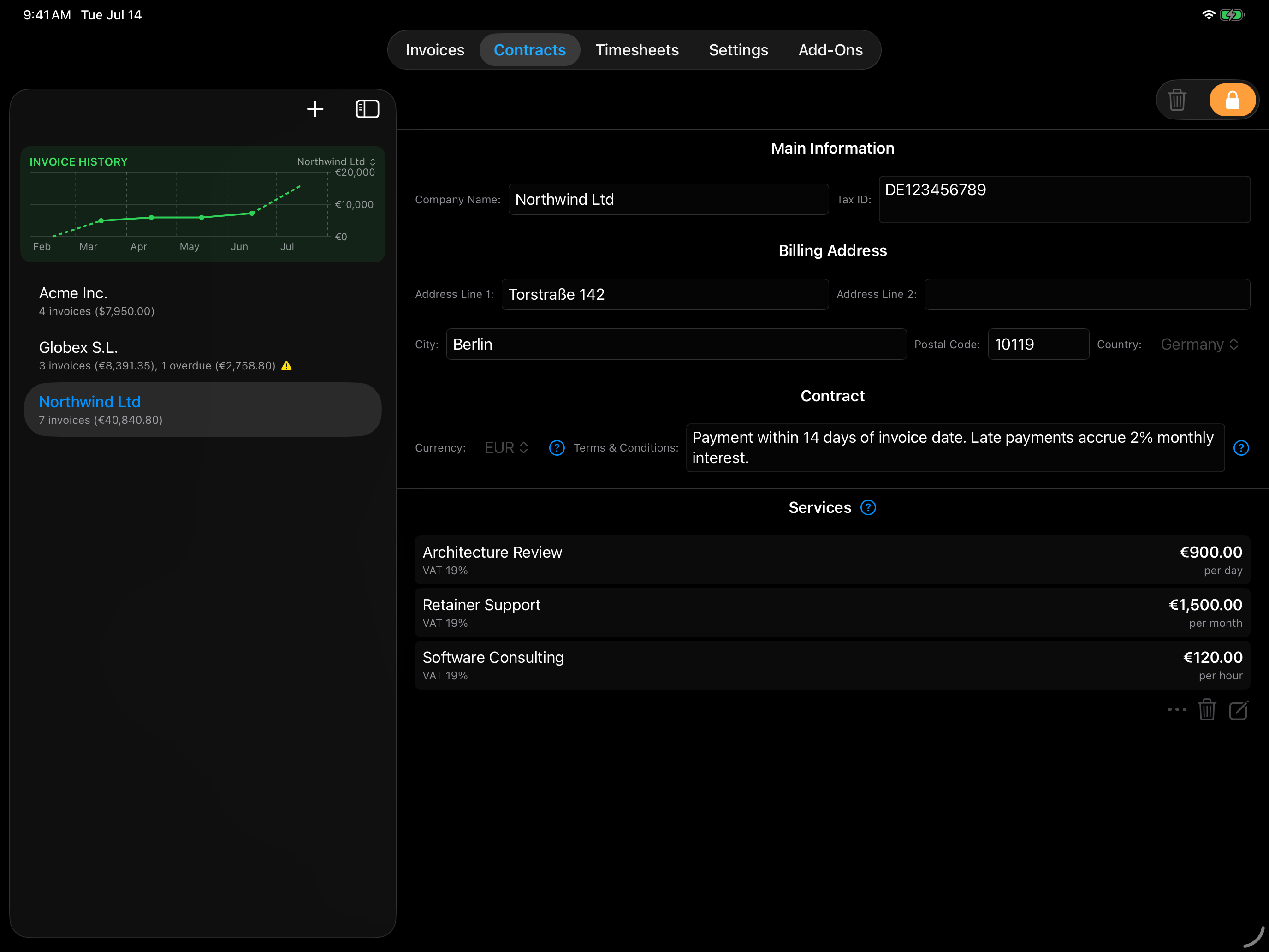 Invoya timesheets on iPad