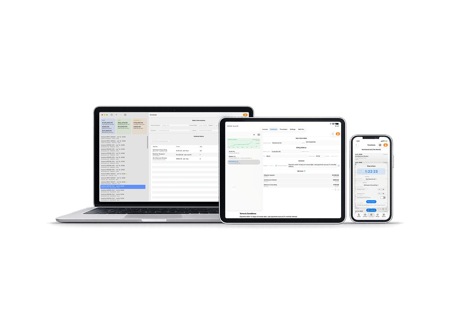Invoya running on Mac, iPad and iPhone