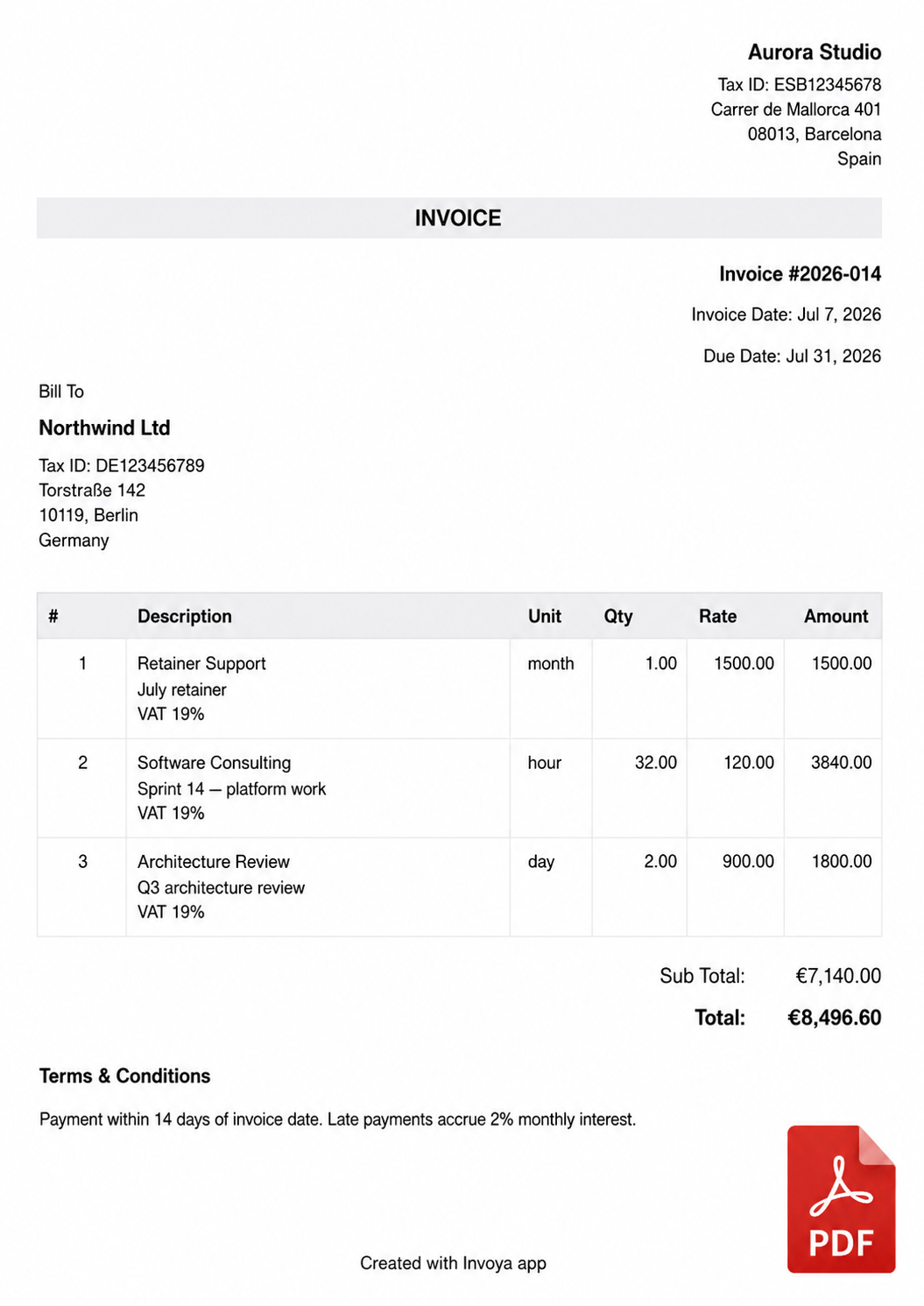 Invoya invoice editor on iPhone